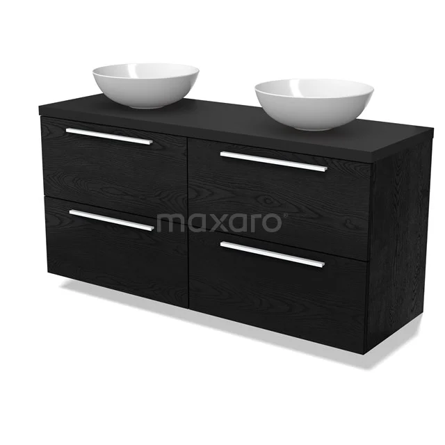 Modulo Plato Vanity units for countertop basin | 140 cm Black oak Flat front Matte black worktop 4 drawers BMK18-02006