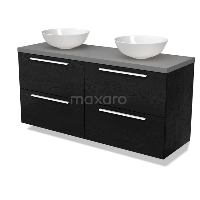 Modulo Plato Badkamermeubel voor waskom | 140 cm Zwart eiken Vlak front Middengrijs blad 4 lades BMK18-02007