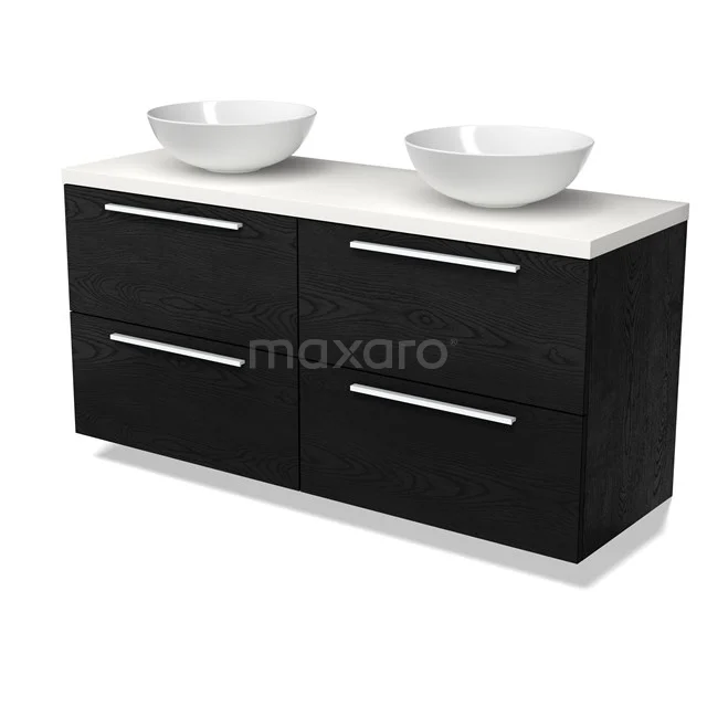Modulo Plato Vanity units for countertop basin | 140 cm Black oak Flat front Matte white worktop 4 drawers BMK18-02009