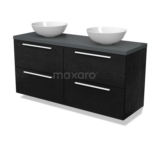 Modulo Plato Badmöbel mit Aufsatzwaschbecken | 140 cm Schwarze Eiche Flach front Dunkelgrau blatt 4 Schubladen BMK18-02010