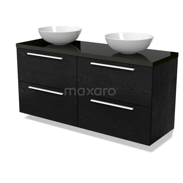 Modulo Plato Vanity units for countertop basin | 140 cm Black oak Flat front High-gloss black worktop 4 drawers BMK18-02011