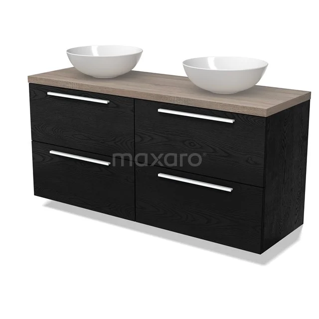 Modulo Plato Badkamermeubel voor waskom | 140 cm Zwart eiken Vlak front Eiken blad 4 lades BMK18-02013