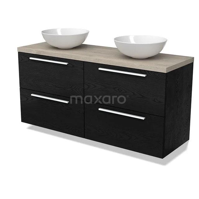 Modulo Plato Badkamermeubel voor waskom | 140 cm Zwart eiken Vlak front Lichtgrijs eiken blad 4 lades BMK18-02014