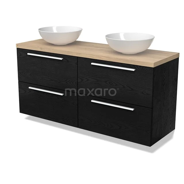 Modulo Plato Badmöbel mit Aufsatzwaschbecken | 140 cm Schwarze Eiche Flach front Hellbraune Eiche blatt 4 Schubladen BMK18-02015