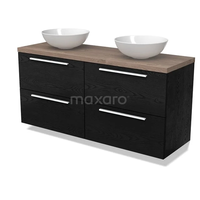 Modulo Plato Vanity units for countertop basin | 140 cm Black oak Flat front Mid brown oak worktop 4 drawers BMK18-02016