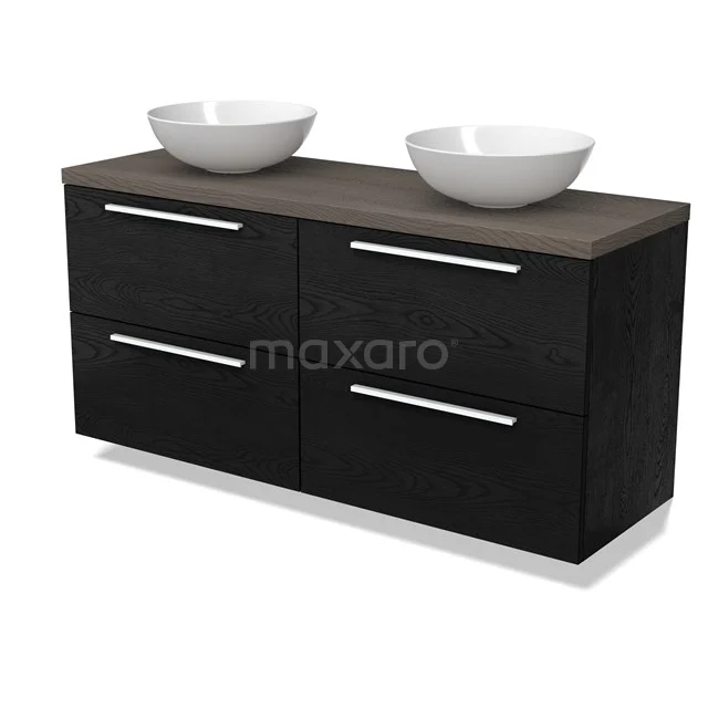 Modulo Plato Badmöbel mit Aufsatzwaschbecken | 140 cm Schwarze Eiche Flach front Dunkelbraune Eiche blatt 4 Schubladen BMK18-02017