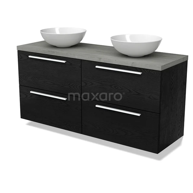 Modulo Plato Badmöbel mit Aufsatzwaschbecken | 140 cm Schwarze Eiche Flach front Graue Eiche blatt 4 Schubladen BMK18-02018