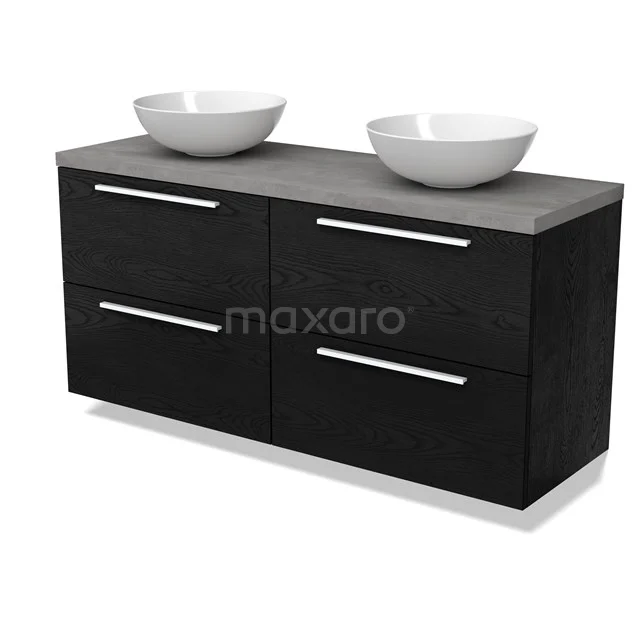 Modulo Plato Vanity units for countertop basin | 140 cm Black oak Flat front Light grey concrete worktop 4 drawers BMK18-02019