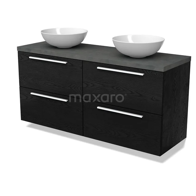 Modulo Plato Badmöbel mit Aufsatzwaschbecken | 140 cm Schwarze Eiche Flach front Dunkelgrauer Beton blatt 4 Schubladen BMK18-02020