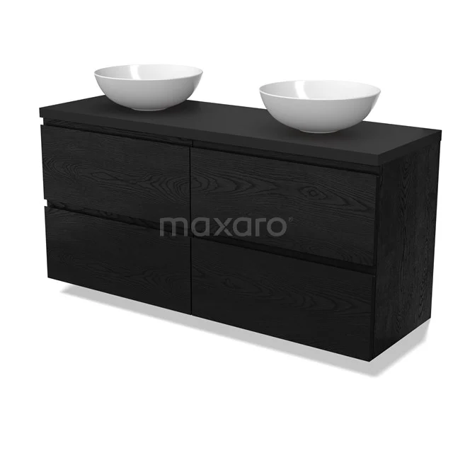 Modulo Plato Vanity units for countertop basin | 140 cm Black oak Handle-less front Matte black worktop 4 drawers BMK18-02021