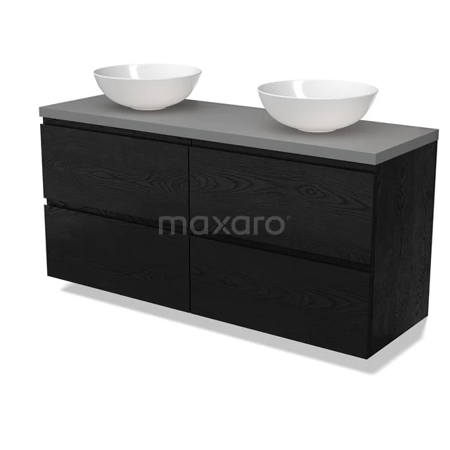 Modulo Plato Badkamermeubel voor waskom | 140 cm Zwart eiken Greeploos front Middengrijs blad 4 lades BMK18-02022