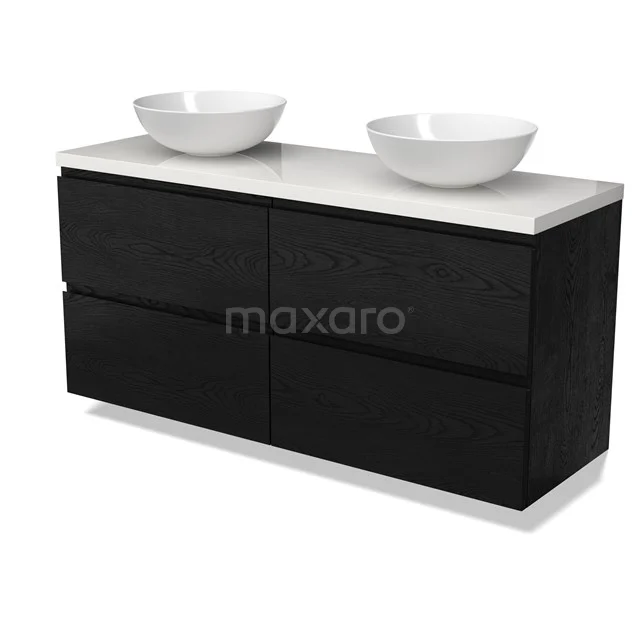 Modulo Plato Vanity units for countertop basin | 140 cm Black oak Handle-less front High-gloss white worktop 4 drawers BMK18-02023