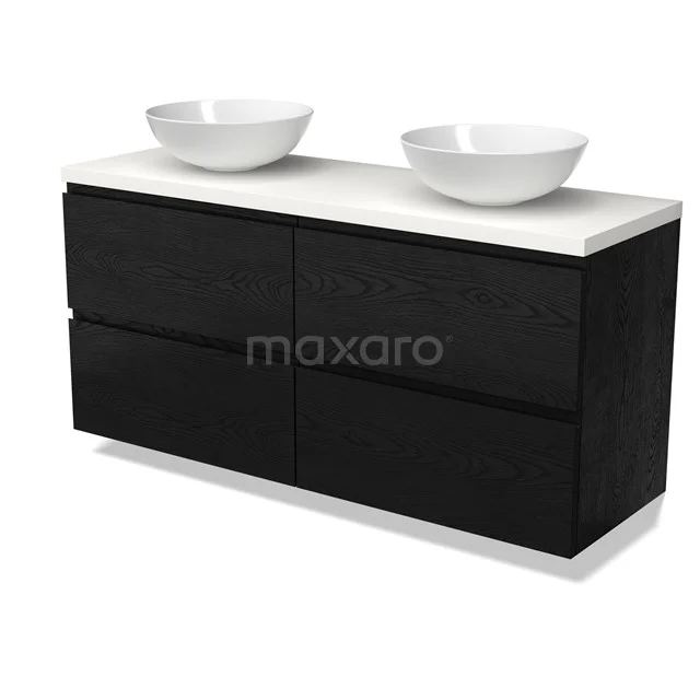 Modulo Plato Vanity units for countertop basin | 140 cm Black oak Handle-less front Matte white worktop 4 drawers BMK18-02024