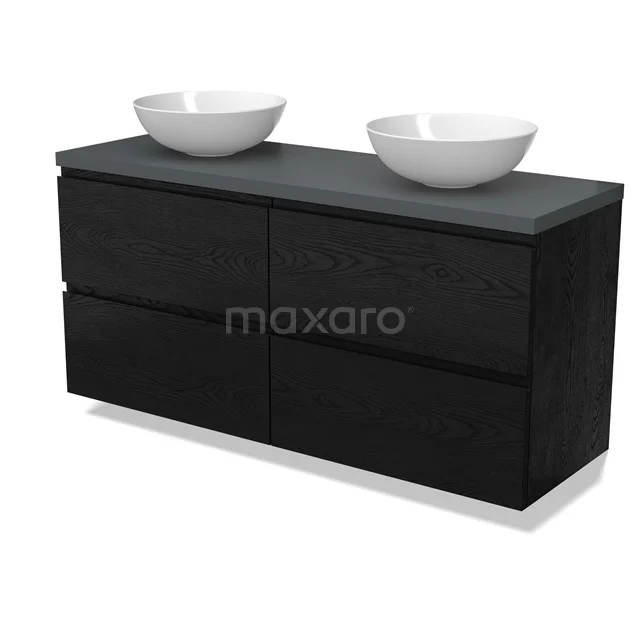 Modulo Plato Badmöbel mit Aufsatzwaschbecken | 140 cm Schwarze Eiche Grifflos front Dunkelgrau blatt 4 Schubladen BMK18-02025