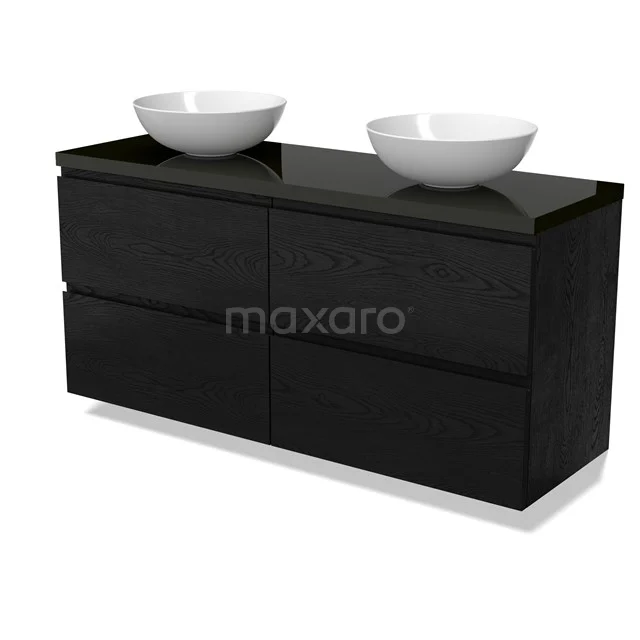 Modulo Plato Vanity units for countertop basin | 140 cm Black oak Handle-less front High-gloss black worktop 4 drawers BMK18-02026
