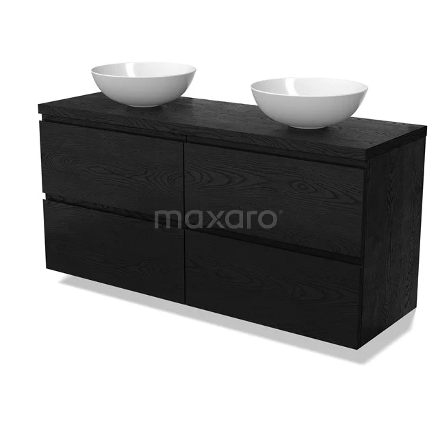 Modulo Plato Badmöbel mit Aufsatzwaschbecken | 140 cm Schwarze Eiche Grifflos front Schwarze Eiche blatt 4 Schubladen BMK18-02027