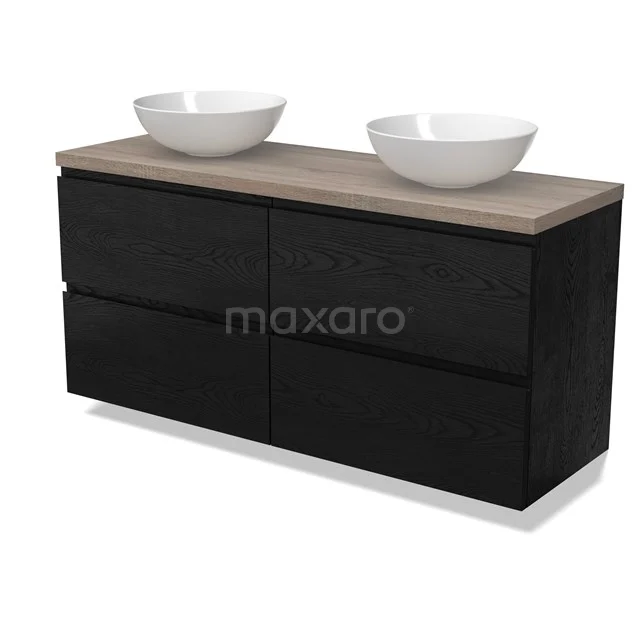 Modulo Plato Vanity units for countertop basin | 140 cm Black oak Handle-less front Oak worktop 4 drawers BMK18-02028