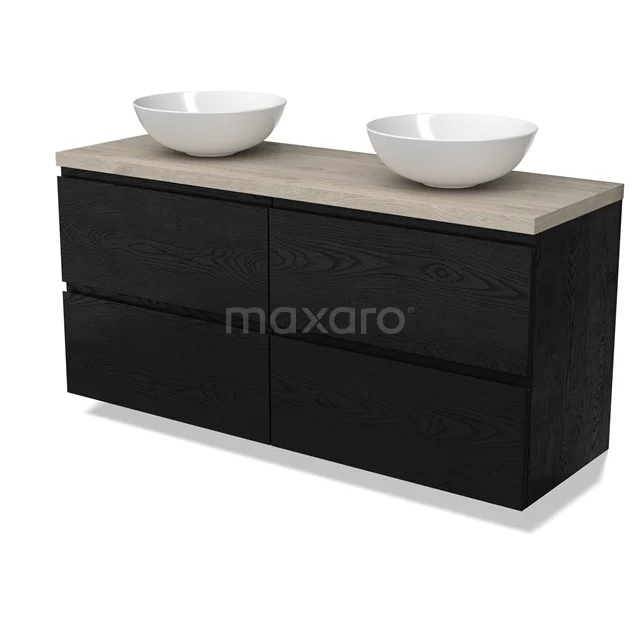 Modulo Plato Vanity units for countertop basin | 140 cm Black oak Handle-less front Light grey oak worktop 4 drawers BMK18-02029