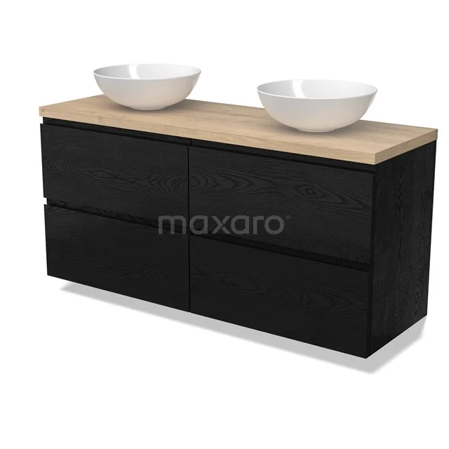 Modulo Plato Badkamermeubel voor waskom | 140 cm Zwart eiken Greeploos front Lichtbruin eiken blad 4 lades BMK18-02030