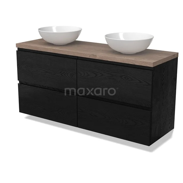 Modulo Plato Vanity units for countertop basin | 140 cm Black oak Handle-less front Mid brown oak worktop 4 drawers BMK18-02031