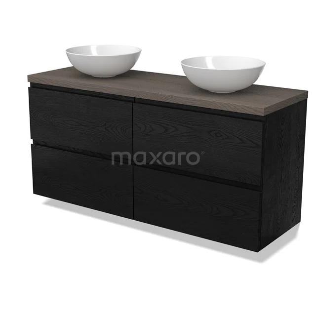 Modulo Plato Vanity units for countertop basin | 140 cm Black oak Handle-less front Dark brown oak worktop 4 drawers BMK18-02032