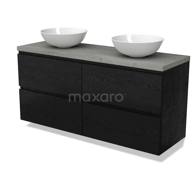 Modulo Plato Badkamermeubel voor waskom | 140 cm Zwart eiken Greeploos front Grijs eiken blad 4 lades BMK18-02033