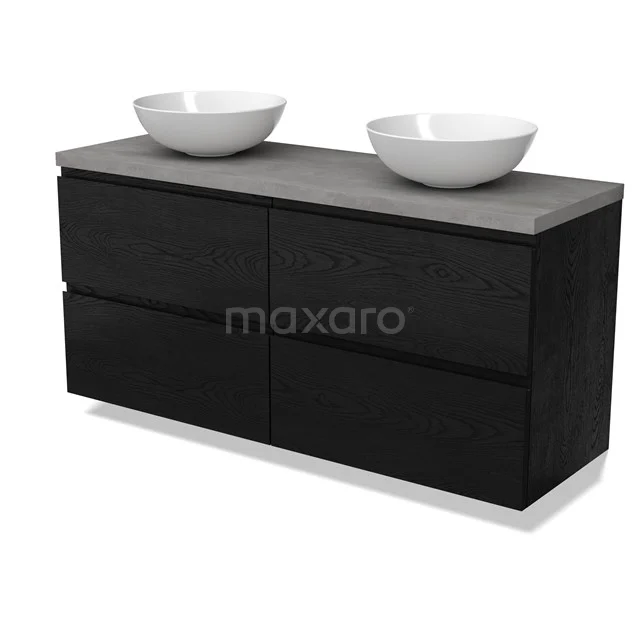Modulo Plato Vanity units for countertop basin | 140 cm Black oak Handle-less front Light grey concrete worktop 4 drawers BMK18-02034