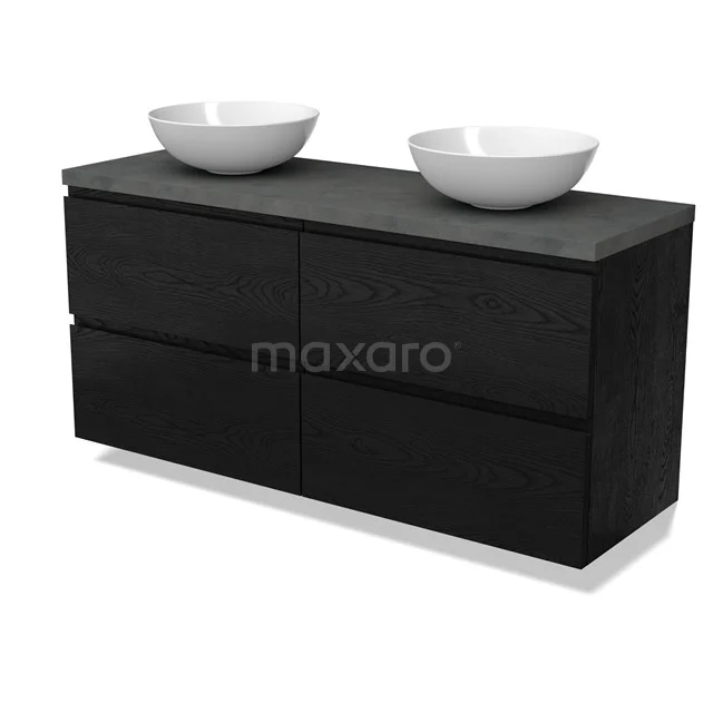 Modulo Plato Vanity units for countertop basin | 140 cm Black oak Handle-less front Dark grey concrete worktop 4 drawers BMK18-02035