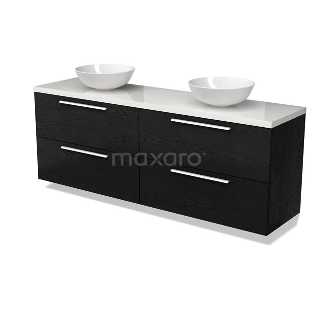 Modulo Plato Badkamermeubel voor waskom | 180 cm Zwart eiken Vlak front Hoogglans wit blad 4 lades BMK18-02037