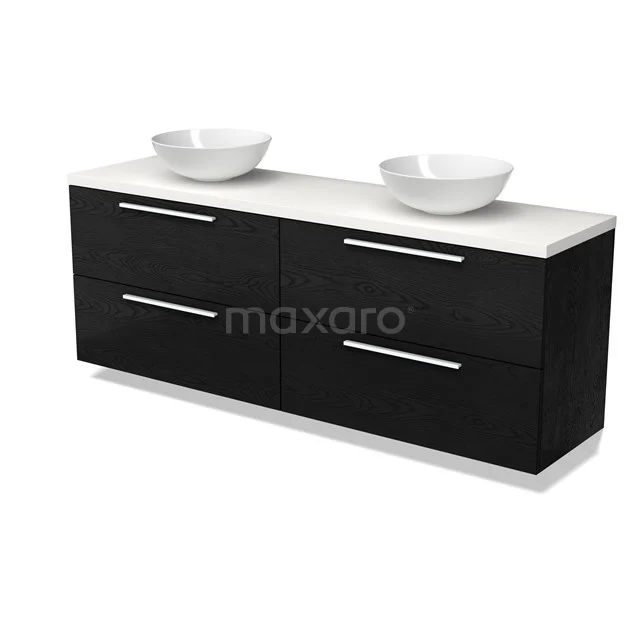 Modulo Plato Badmöbel mit Aufsatzwaschbecken | 180 cm Schwarze Eiche Flach front Matt Weiß blatt 4 Schubladen BMK18-02038