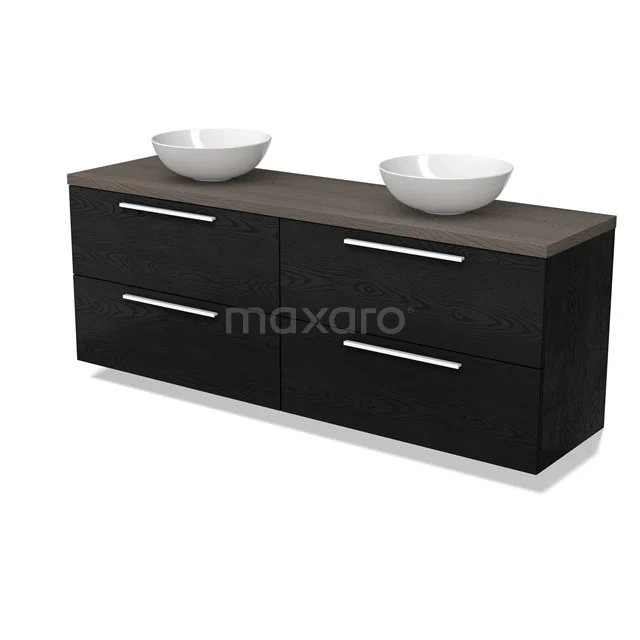 Modulo Plato Vanity units for countertop basin | 180 cm Black oak Flat front Dark brown oak worktop 4 drawers BMK18-02045