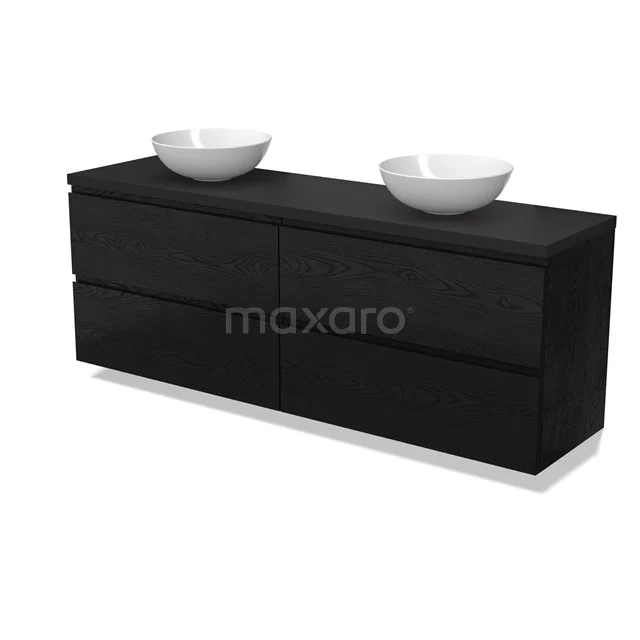 Modulo Plato Vanity units for countertop basin | 180 cm Black oak Handle-less front Matte black worktop 4 drawers BMK18-02046