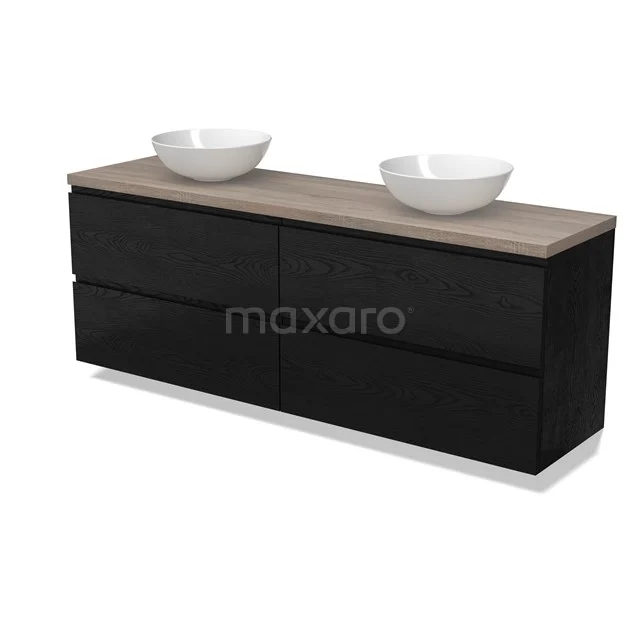 Modulo Plato Badmöbel mit Aufsatzwaschbecken | 180 cm Schwarze Eiche Grifflos front Eiche blatt 4 Schubladen BMK18-02051