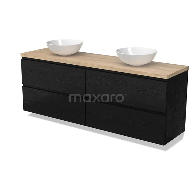 Modulo Plato Vanity units for countertop basin | 180 cm Black oak Handle-less front Light brown oak worktop 4 drawers BMK18-02053