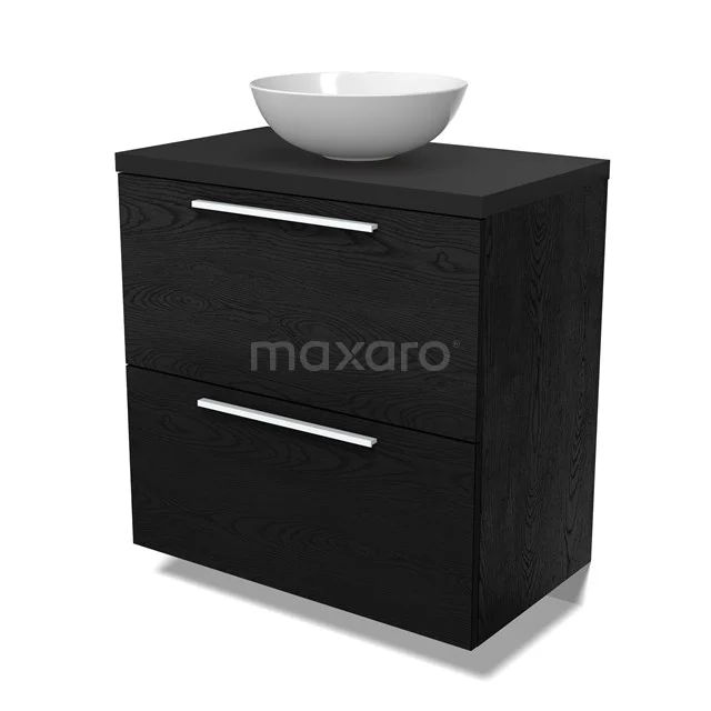 Modulo Plato Vanity units for countertop basin | 80 cm Black oak Flat front Matte black worktop 2 stacked drawers under each other BMK13-01083