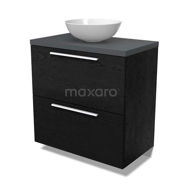 Modulo Plato Vanity units for countertop basin | 80 cm Black oak Flat front Dark grey worktop 2 stacked drawers under each other BMK13-01088