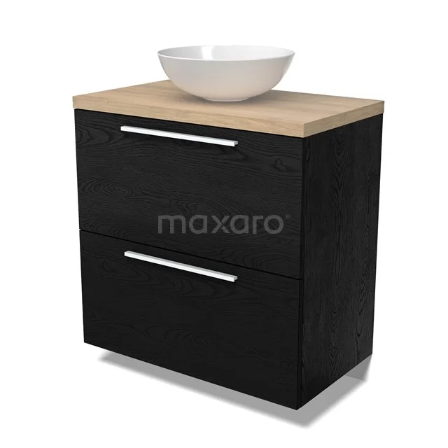 Modulo Plato Badmöbel mit Aufsatzwaschbecken | 80 cm Schwarze Eiche Flach front Hellbraune Eiche blatt 2 hohe Schubladen übereinanderliegend BMK13-01093 Modulo Plato Badmöbel mit Aufsatzwaschbecken | 80 cm Schwarze Eiche Flach front Hellbraune Eiche blatt 2 hohe Schubladen übereinanderliegend BMK13-01093