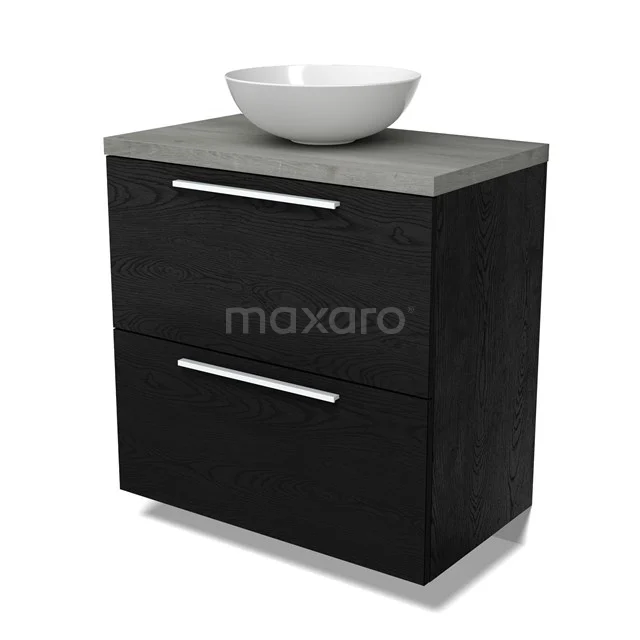 Modulo Plato Vanity units for countertop basin | 80 cm Black oak Flat front Grey oak worktop 2 stacked drawers under each other BMK13-01096