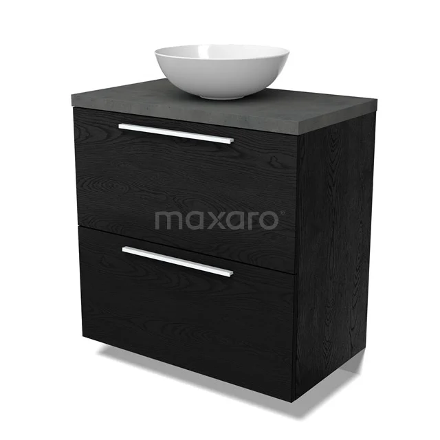 Modulo Plato Vanity units for countertop basin | 80 cm Black oak Flat front Dark grey concrete worktop 2 stacked drawers under each other BMK13-01098