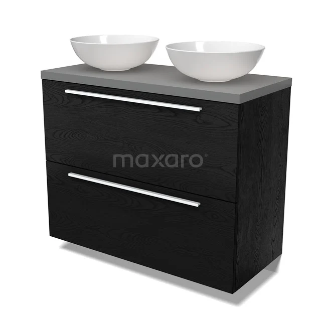Modulo Plato Vanity units for countertop basin | 100 cm Black oak Flat front Mid grey worktop 2 stacked drawers under each other BMK13-01115