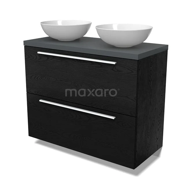 Modulo Plato Vanity units for countertop basin | 100 cm Black oak Flat front Dark grey worktop 2 stacked drawers under each other BMK13-01118
