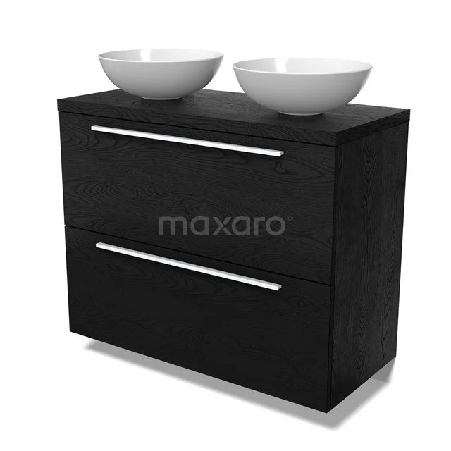 Modulo Plato Vanity units for countertop basin | 100 cm Black oak Flat front Black oak worktop 2 stacked drawers under each other BMK13-01121