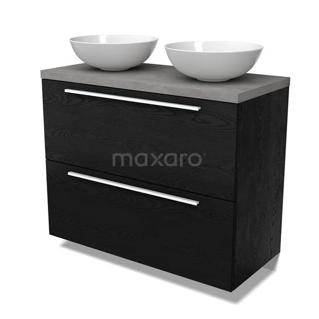 Modulo Plato Vanity units for countertop basin | 100 cm Black oak Flat front Light grey concrete worktop 2 stacked drawers under each other BMK13-01128