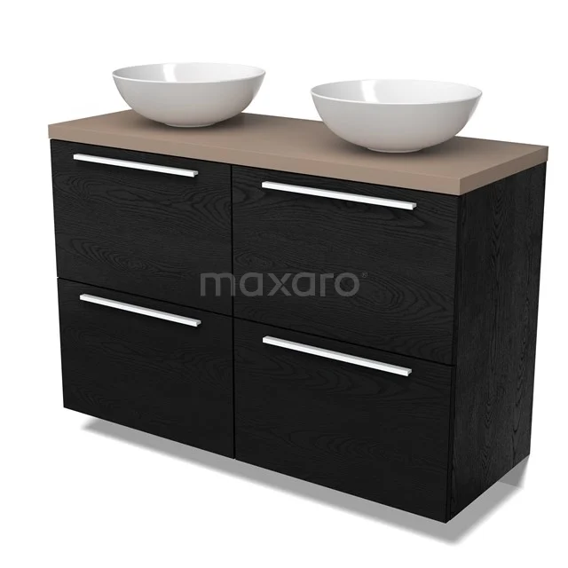 Modulo Plato Vanity units for countertop basin | 120 cm Black oak Flat front Taupe worktop 4 high drawers BMK14-00839