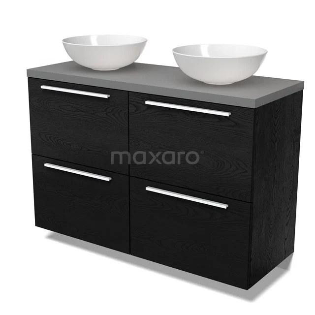 Modulo Plato Vanity units for countertop basin | 120 cm Black oak Flat front Mid grey worktop 4 high drawers BMK14-00840