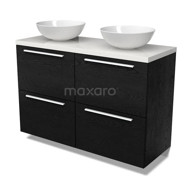 Modulo Plato Vanity units for countertop basin | 120 cm Black oak Flat front High-gloss white worktop 4 high drawers BMK14-00841