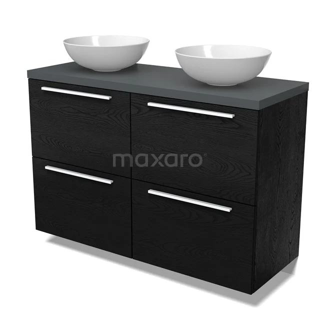 Modulo Plato Vanity units for countertop basin | 120 cm Black oak Flat front Dark grey worktop 4 high drawers BMK14-00843