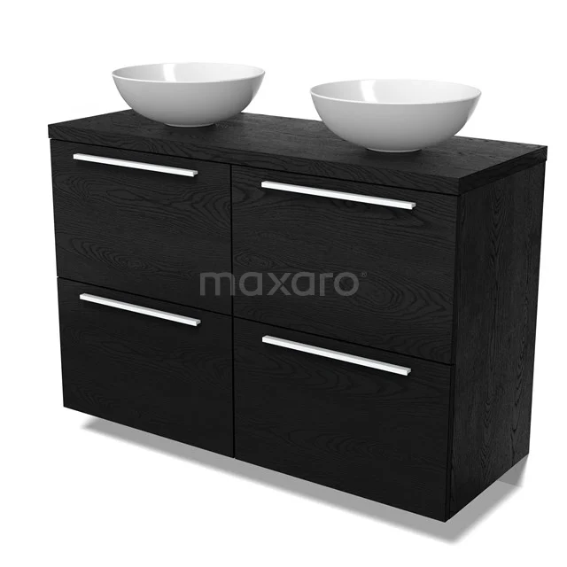 Modulo Plato Badmöbel mit Aufsatzwaschbecken | 120 cm Schwarze Eiche Flach front Schwarze Eiche blatt 4 hohe Schubladen BMK14-00846