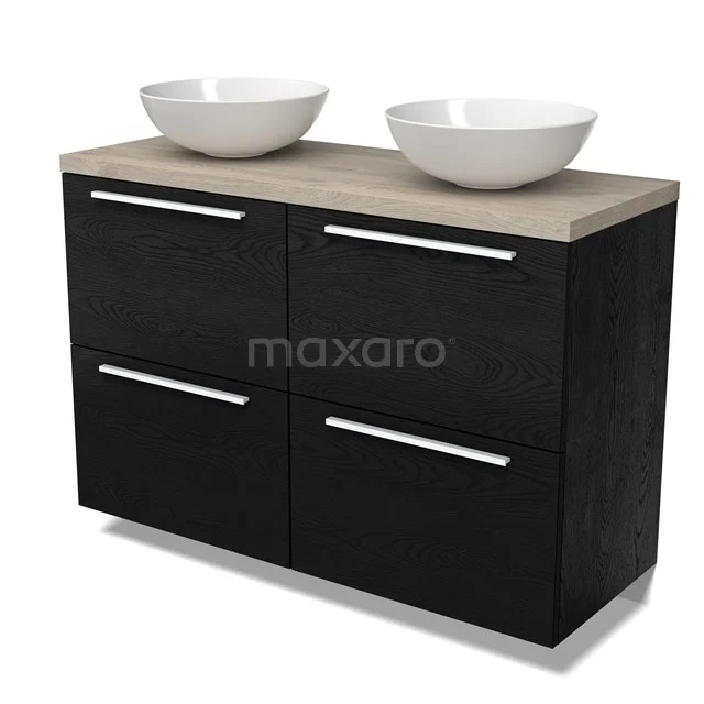 Modulo Plato Vanity units for countertop basin | 120 cm Black oak Flat front Light grey oak worktop 4 high drawers BMK14-00848