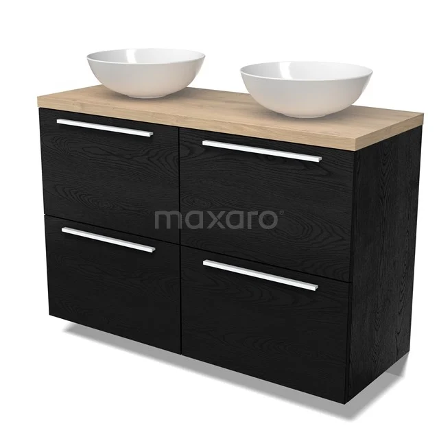 Modulo Plato Vanity units for countertop basin | 120 cm Black oak Flat front Light brown oak worktop 4 high drawers BMK14-00849